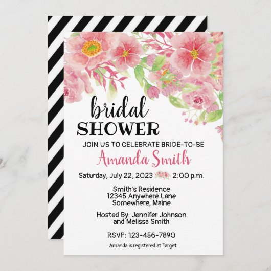 フローラモダン花花花婚式シャワー招待状 招待状 (正面/裏面)