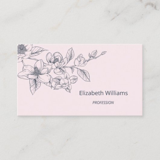 フローラモダン赤面ピンクマグノリア | QRコード 名刺 (正面)