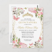 フローラモダン赤面ピンク金ゴールドティアラキンセアニラ ポストカード (正面/裏面)