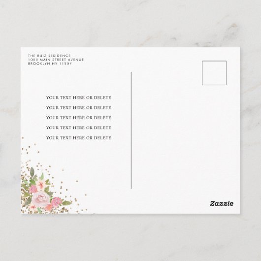 フローラモダン赤面ピンク金ゴールドティアラキンセアニラ ポストカード (裏面)