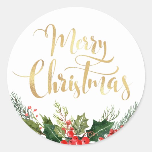 フローラモダン金ゴールドスクリプトの休日ステッカー ラウンドシール (正面)