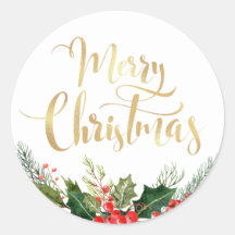 フローラモダン金ゴールドスクリプトの休日ステッカー