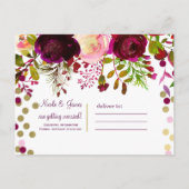 フローラモダン金ゴールドバはっきりしたルガンディ日付の保存 案内ポストカード (裏面)