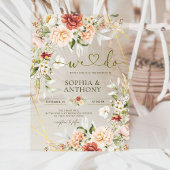 フローラモダン金ゴールド幾何学水色の葉 アクリル招待状