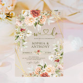 フローラモダン金ゴールド幾何学水色の葉 アクリル招待状