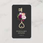 フローラモダン鍵不動産仲介業者実在エステートブラック金ゴールド 名刺 (正面)