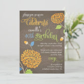 フローラモダン・オレンジ・アンド・ブラウン・バースデファンシーー・パーティー 招待状 (スタンド正面)