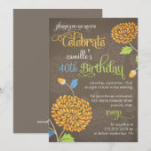 フローラモダン・オレンジ・アンド・ブラウン・バースデファンシーー・パーティー 招待状 (正面/裏面)