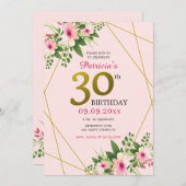 フローラモダン·ピンクと金ゴールド30歳の誕生日 招待状 (正面/裏面)