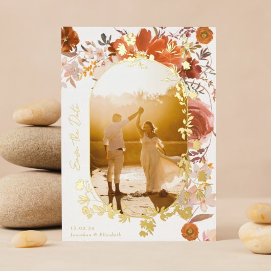 フローラモダンOval写真日付金ゴールドの保存 箔招待状