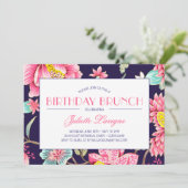 フローラモチーフのピンクアクアとブルー誕生日 招待状 (スタンド正面)