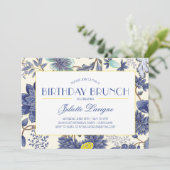 フローラモチーフの黄色と青の招待状 招待状 (スタンド正面)