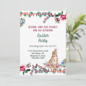 フローラモチーフ卵の水の色の緑のイースターバニー 招待状 (スタンド正面)