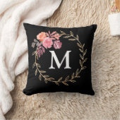 フローラモノグパーソナライズされたラム クッション (ブランケット)