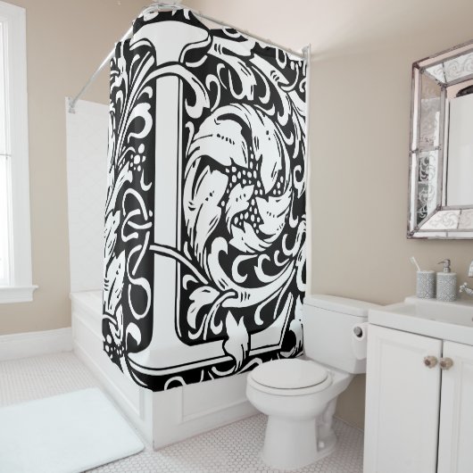 フローラモノグラムのアルファベットLクラシック文字 シャワーカーテン (インサイチュ)