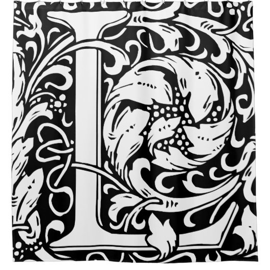 フローラモノグラムのアルファベットLクラシック文字 シャワーカーテン (正面)