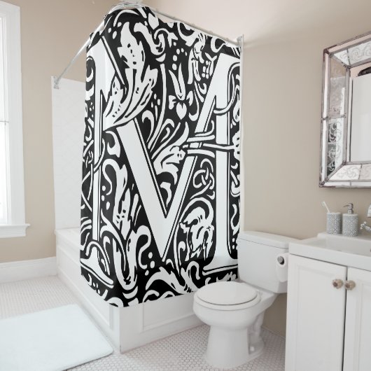 フローラモノグラムのアルファベットMクラシック文字 シャワーカーテン (インサイチュ)