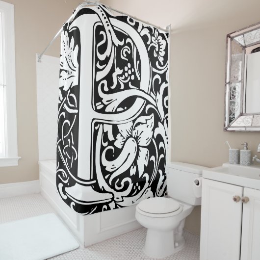 フローラモノグラムのアルファベットPクラシック文字 シャワーカーテン (インサイチュ)