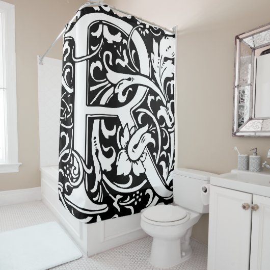 フローラモノグラムのアルファベットRクラシック文字 シャワーカーテン (インサイチュ)