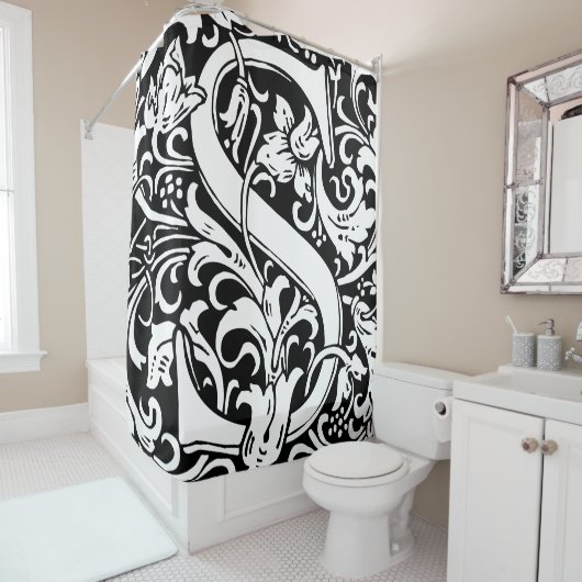 フローラモノグラムのアルファベットSクラシック文字 シャワーカーテン (インサイチュ)