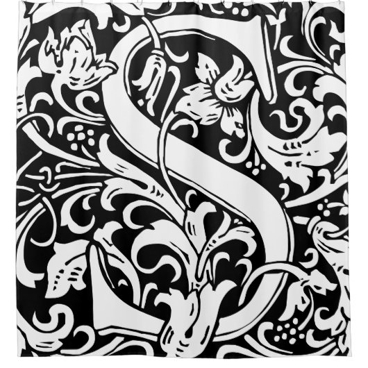 フローラモノグラムのアルファベットSクラシック文字 シャワーカーテン (正面)