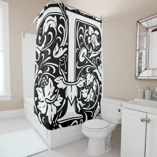 フローラモノグラムのアルファベットTクラシック文字 シャワーカーテン (インサイチュ)