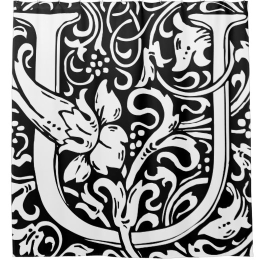 フローラモノグラムのアルファベットUクラシック文字 シャワーカーテン (正面)