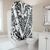 フローラモノグラムのアルファベットVクラシック文字 シャワーカーテン (インサイチュ)