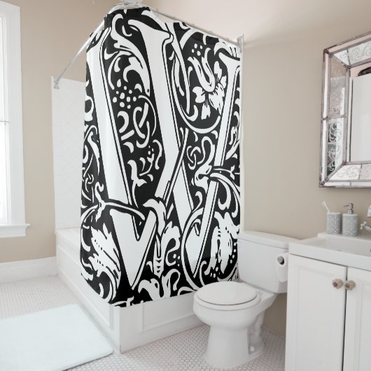 フローラモノグラムのアルファベットWクラシック文字 シャワーカーテン (インサイチュ)