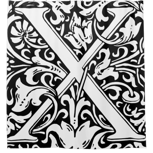 フローラモノグラムのアルファベットXクラシック文字 シャワーカーテン (正面)