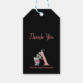 フローラモノグラムの名前の文字ピンクのアゲート ギフトタグ