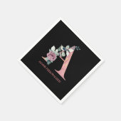 フローラモノグラムの名前の文字ピンクのアゲート スタンダードカクテルナプキン (角)