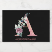 フローラモノグラムの名前の文字ピンクのアゲート フードラベル (シングルラベル)