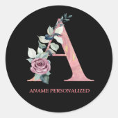 フローラモノグラムの名前の文字ピンクのアゲート ラウンドシール (正面)