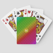 フローラモノグラムの緑紫色の対角線パターン トランプ (裏面)