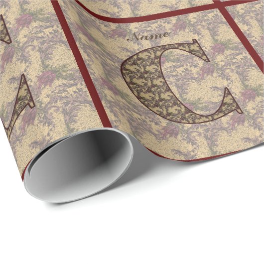 フローラモノグラムイニシャルCあなたの名前エレガント ラッピングペーパー (ロールコーナー)