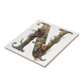 フローラモノグラムイニシャルN文字セラミックタイル タイル (側面)