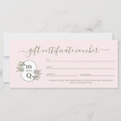 フローラモノグラムクレストロゴブランドギフト証明書 (裏面)