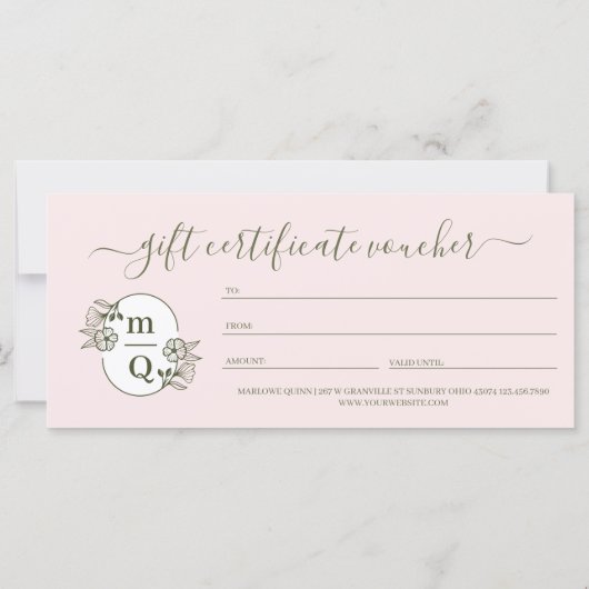 フローラモノグラムクレストロゴブランドギフト証明書 (裏面)