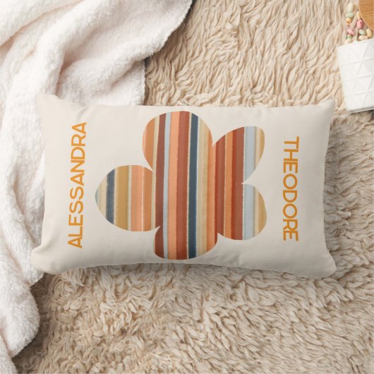 フローラモノグラムストライプレトロ70sボホオレンジクリーム ランバークッション (ブランケット)