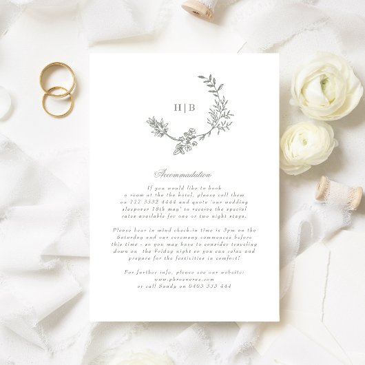フローラモノグラムセージグリーンリース結婚ズ詳細 エンクロージャーカード