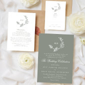 フローラモノグラムセージグリーンリース結婚ズ詳細 エンクロージャーカード