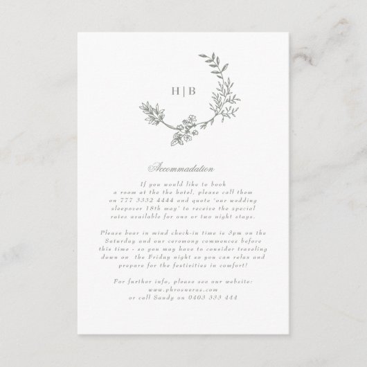 フローラモノグラムセージグリーンリース結婚ズ詳細 エンクロージャーカード (正面)