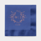 フローラモノグラムバラ金ゴールドピンク結婚ブルー 箔ナプキン (正面)