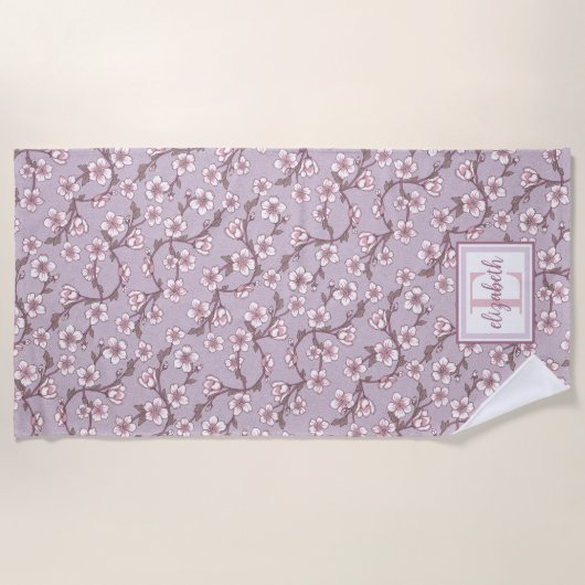 フローラモノグラムビーチタオルパーソナライズされた- Summer ビーチタオル (正面)