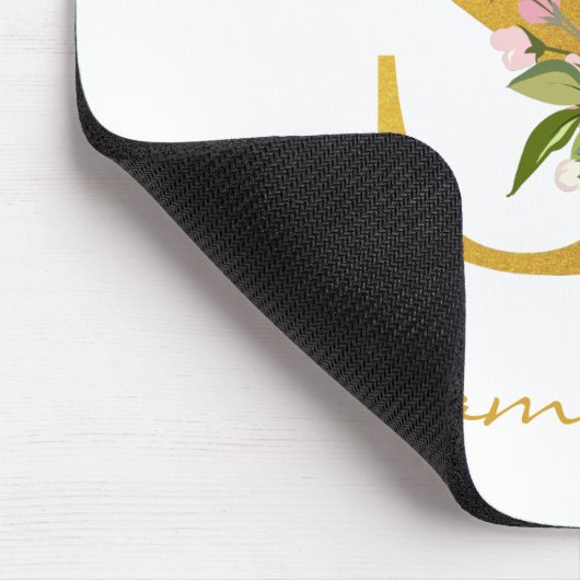 フローラモノグラムフェイク金ゴールド名イニシャルのパーソナライズ マウスパッド (コーナー)