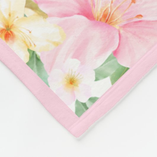 フローラモノグラムボタニカル赤面ピンクベビーガール フリースブランケット (角)