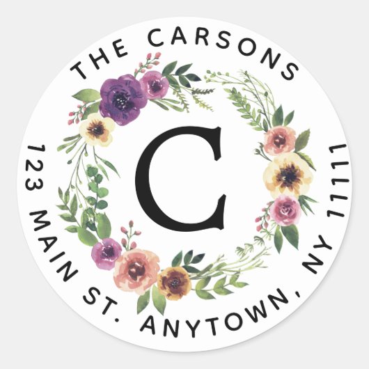 フローラモノグラムラウンド差出人住所ラベル ラウンドシール (正面)