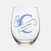 フローラモノグラムレターC名前の追加色の変更 ステムなしワイングラス (正面)