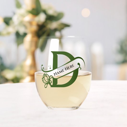 フローラモノグラムレターD名前の追加色の変更 ステムなしワイングラス (インサイチュ (ウェディング))